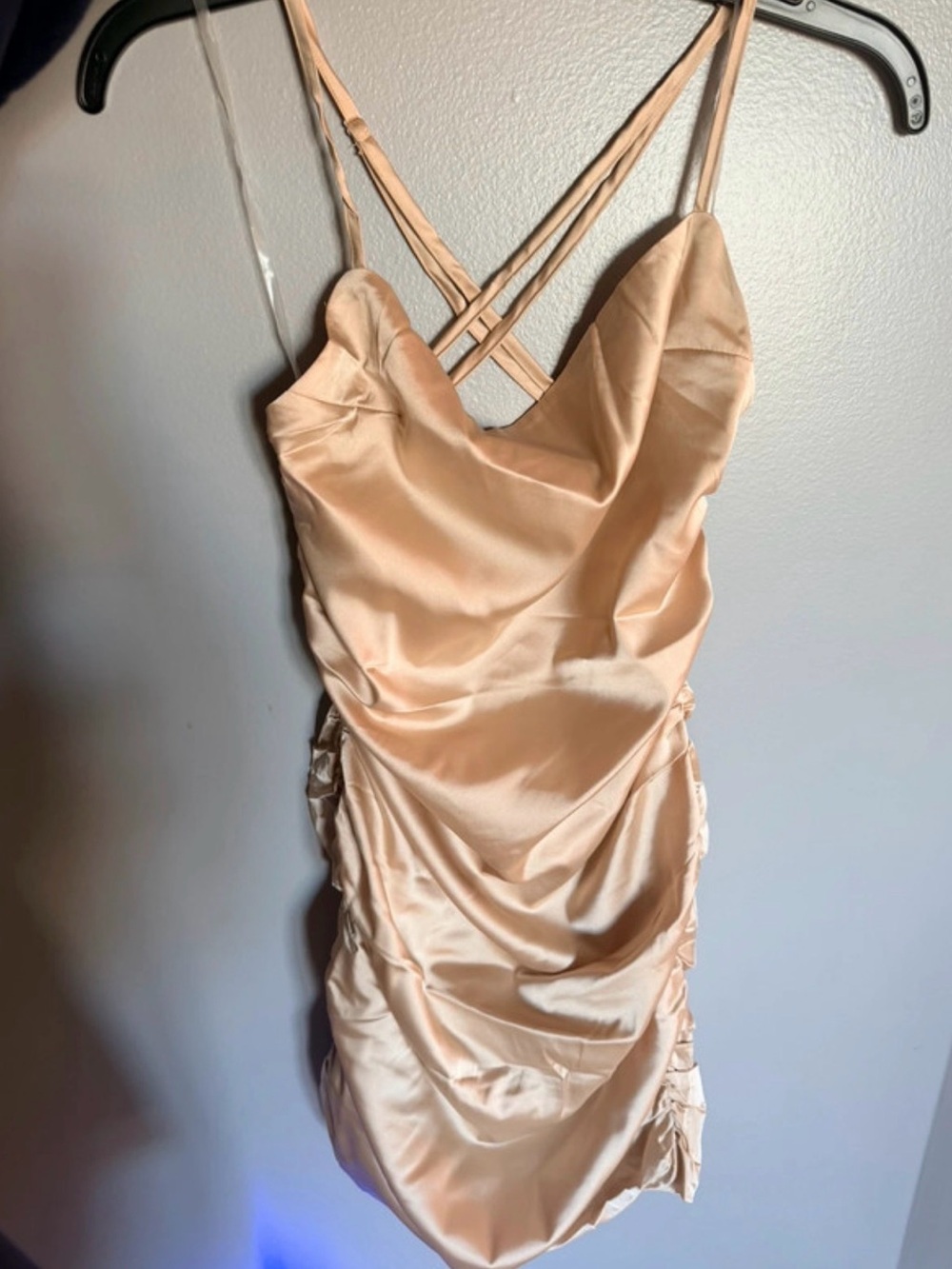 Satin Cowl Neck Mini Dress in Champagne